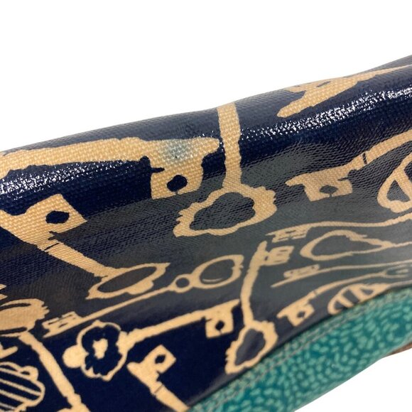 Fossil Key Per Coated Canvas Messenger Bag Blue Key Print Adjustable Strap - Picture 11 of 16